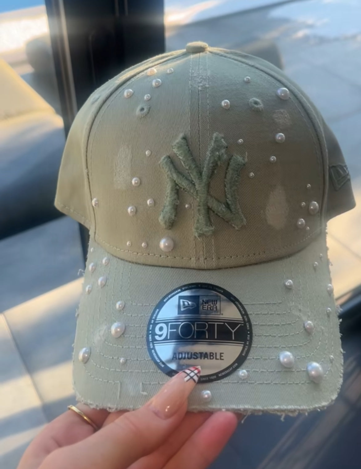 Reworked Khaki pearled NY Yankees Cap