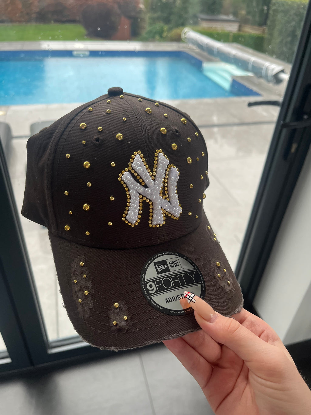 Reworked brown distressed NY Yankees cap