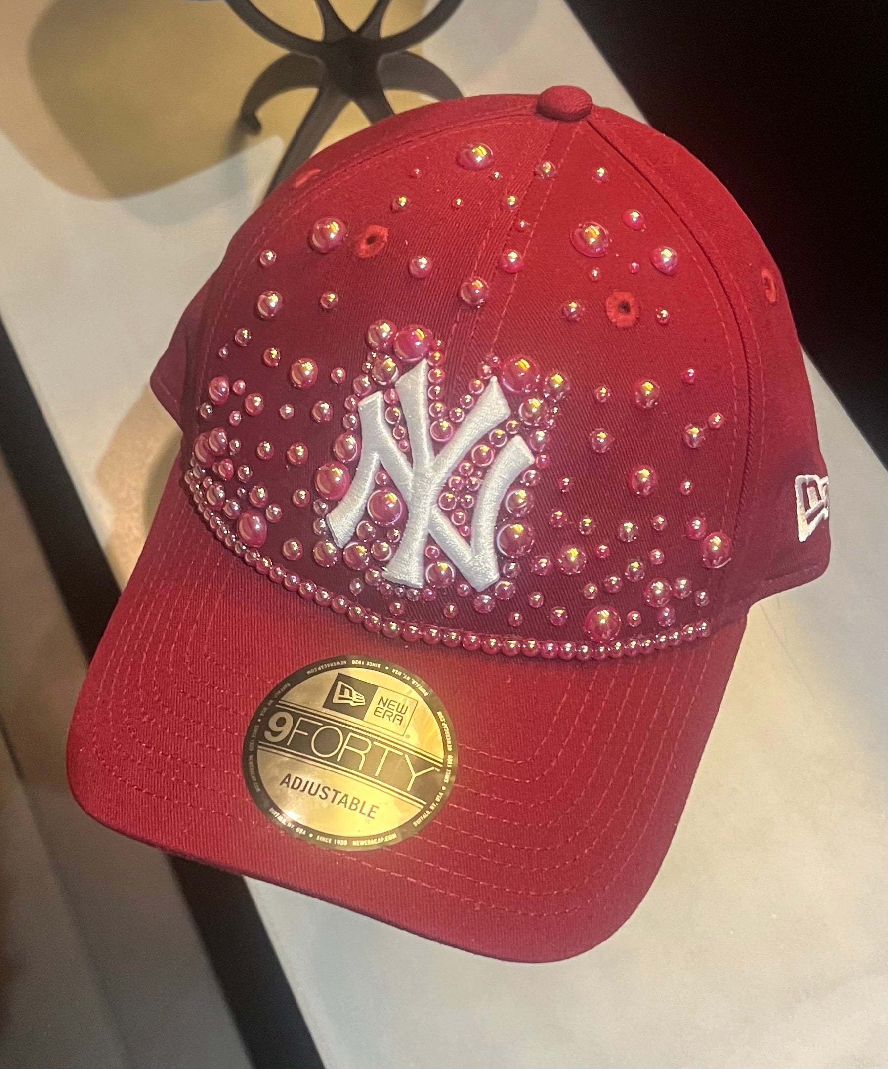 Burgundy pearled New York Yankees Cap