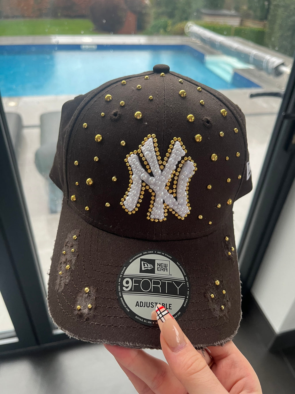 Reworked brown distressed NY Yankees cap
