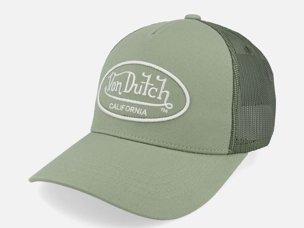 Reworked Khaki Von dutch distressed Silver  pearled cap