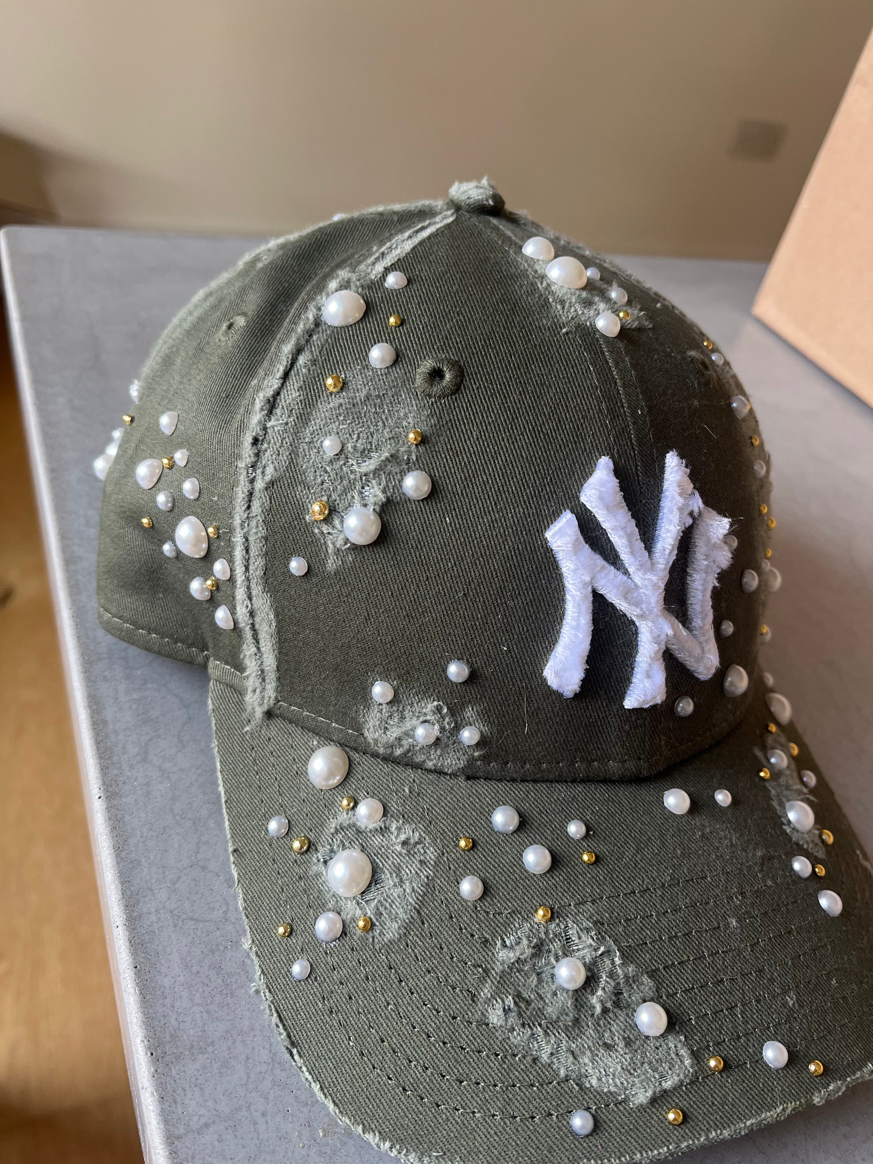 Reworked distressed khaki NY Yankees cap (Copy)