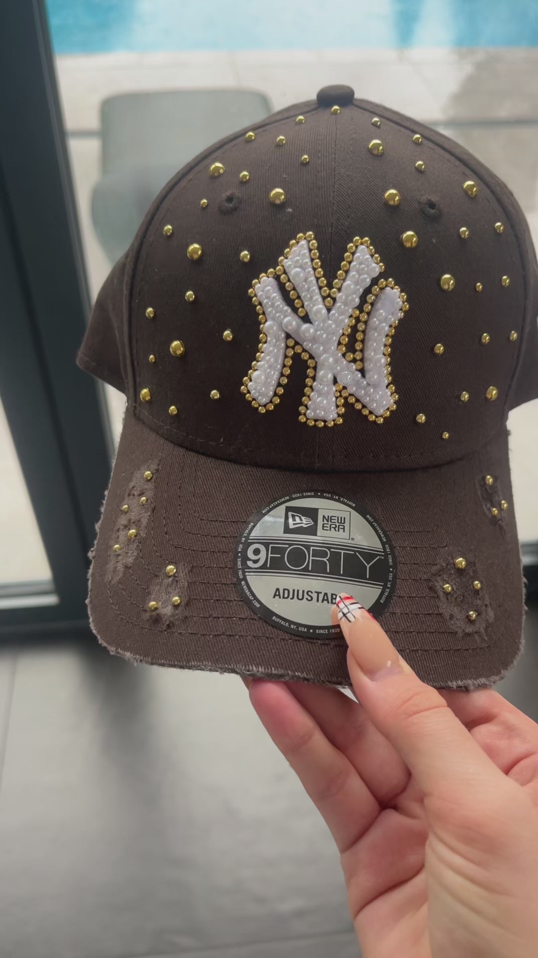 Reworked brown distressed NY Yankees cap