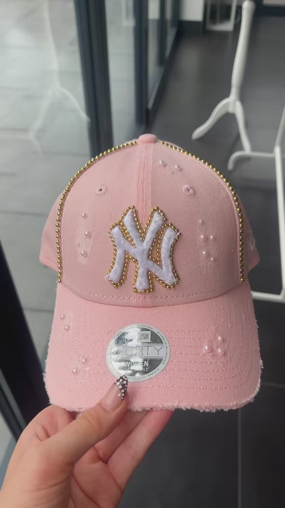 Pink distressed & pearled New York Yankees Cap