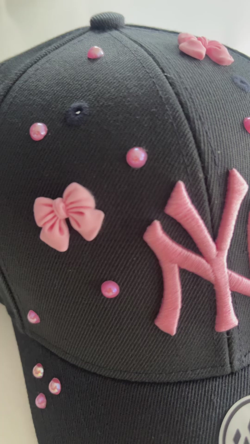 Navy pink bow pearled New York Yankees Cap