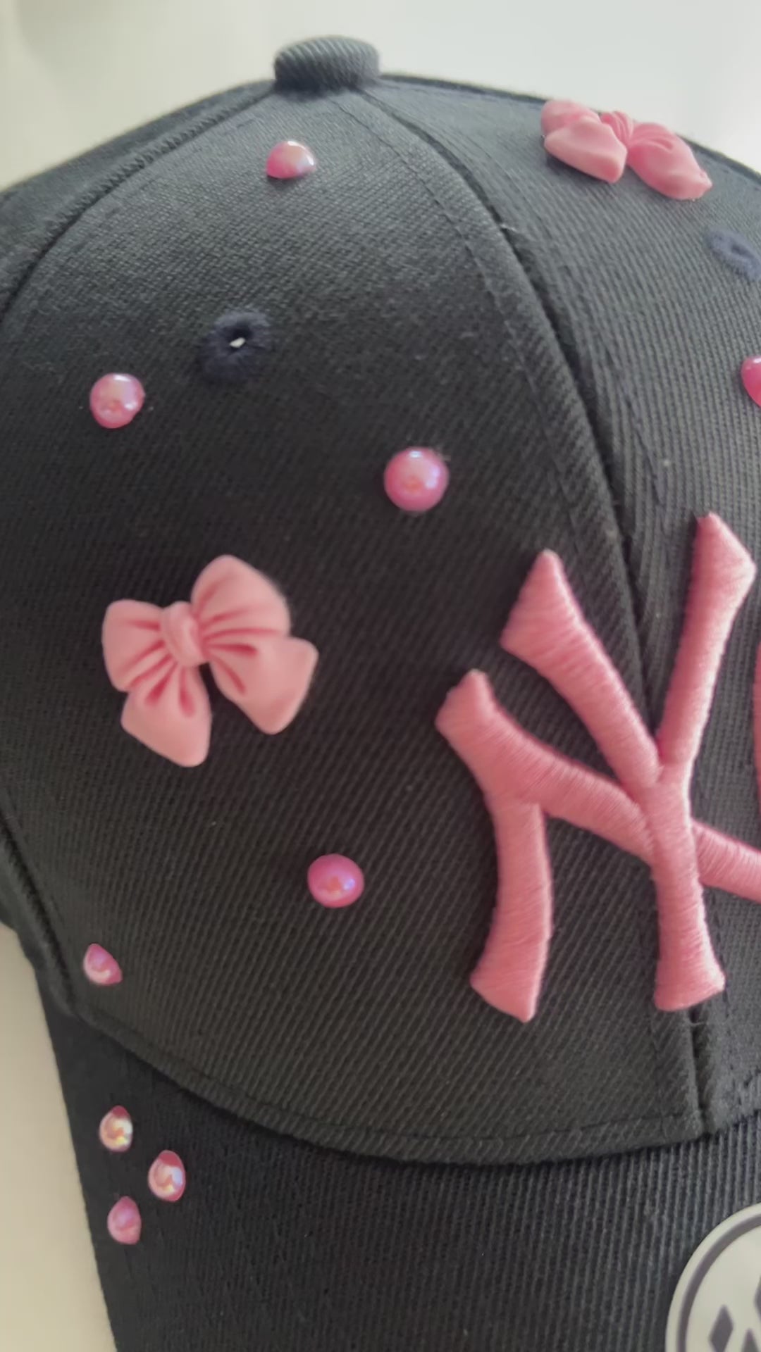 Navy pink bow pearled New York Yankees Cap
