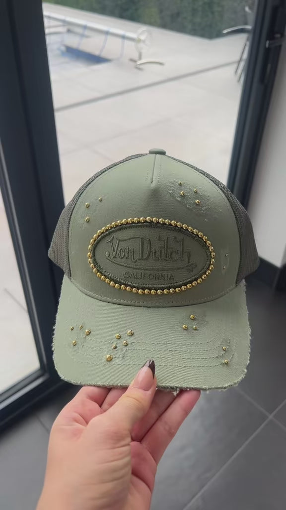 Von dutch khaki gold pearled cap